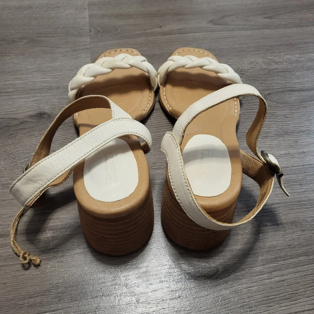 Born Cream Leather Braided Strap Block Heel Sandals Comfort Casual Women Size 11 - Picture 6 of 10